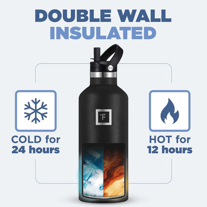 Camping & Hiking Hydration Canteens - 24oz 3 Lids (Narrow Straw/Spout Lid) Leak Proof Vacuum Insulated Stainless Steel - Hot & Cold Double Walled Sports Water Bottle