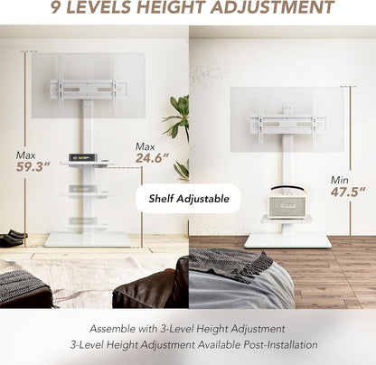 Universal Floor TV Stand with Mount 80 Degree Swivel Height Adjustable and Space Saving Design for Most 27 to 65 inch LCD, LED OLED TVs, Perfect for Corner & Bedroom AX1006TB