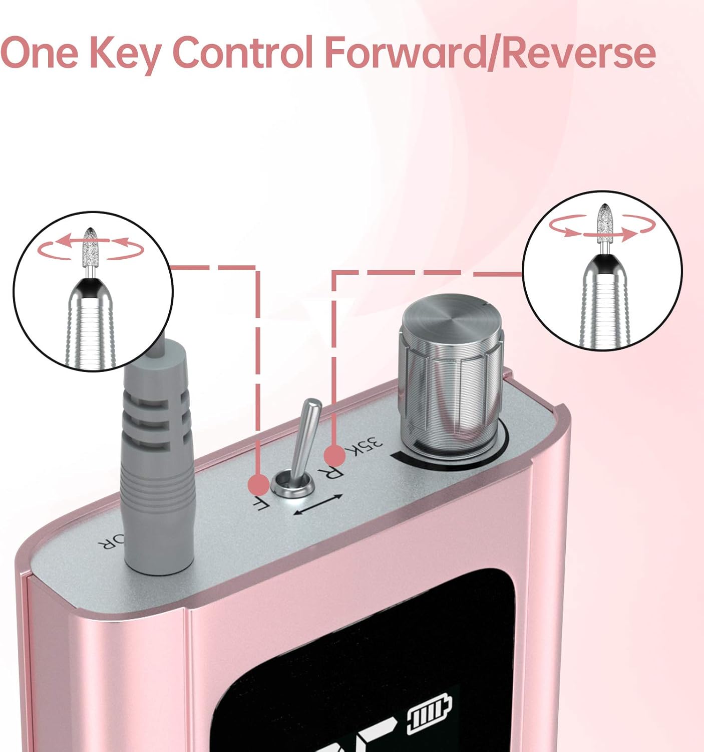 Delanie Professional Nail Drill High Torque 35000 RPM Rechargeable Portable Electric Nail File for Acrylic & Gel, High Speed, Low Heat, Low Vibration, Rose Gold