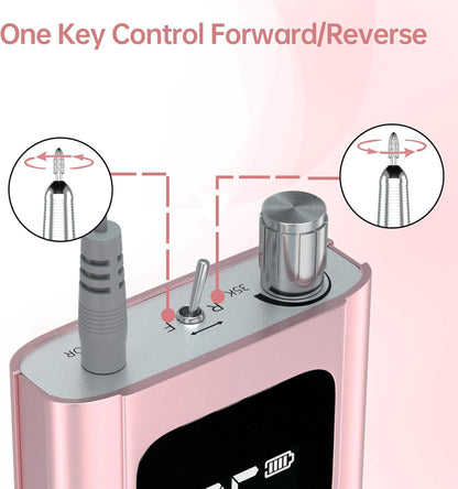 Delanie Professional Nail Drill High Torque 35000 RPM Rechargeable Portable Electric Nail File for Acrylic & Gel, High Speed, Low Heat, Low Vibration, Rose Gold
