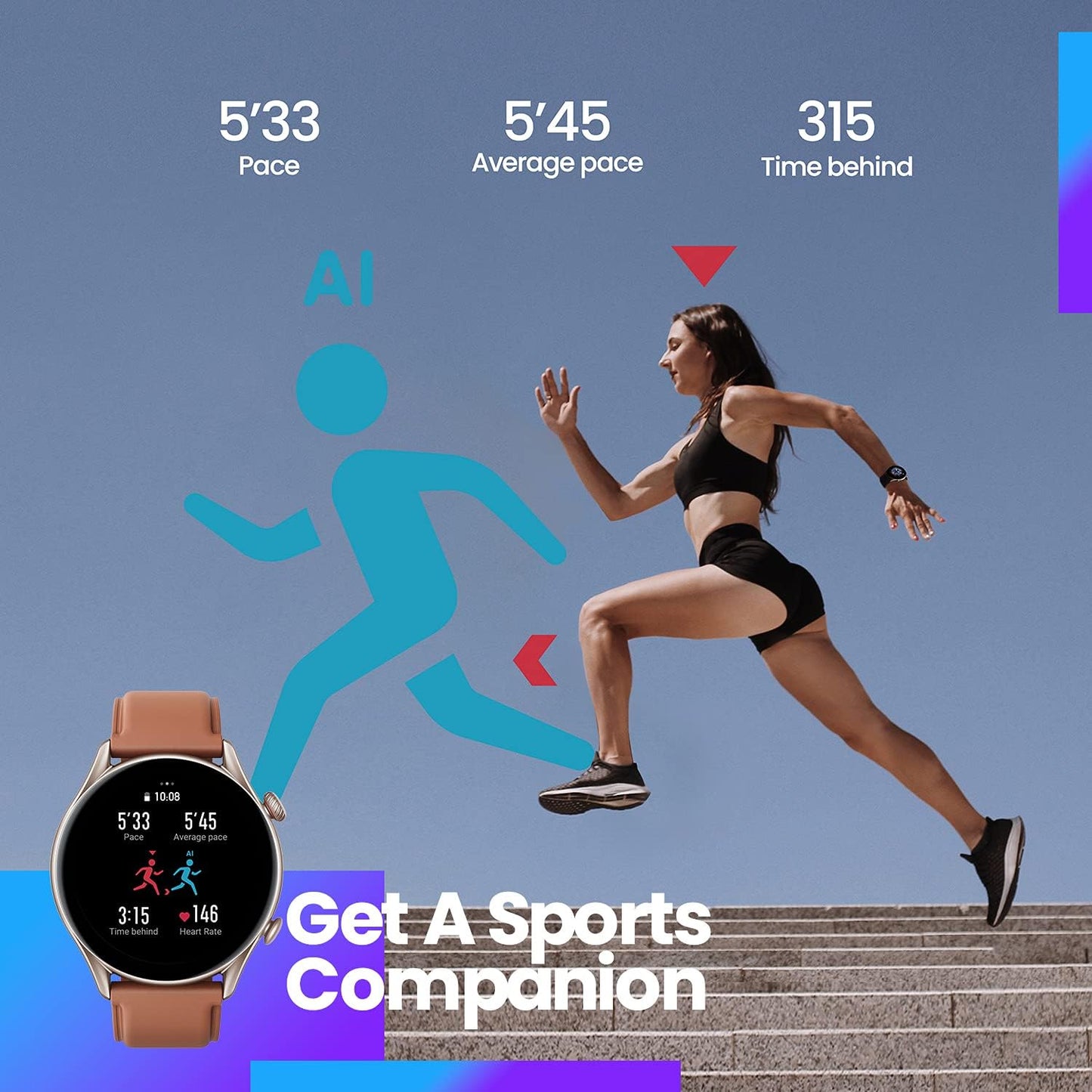 Amazfit GTR 3 Pro Smart Watch for Men 46mm, 14-Day Battery Life, GPS, Alexa Built-In, Bluetooth Calls, Fitness Tracker with 150+ Sports Modes, Sleep Heart Rate Tracking, for Android iPhone, Brown