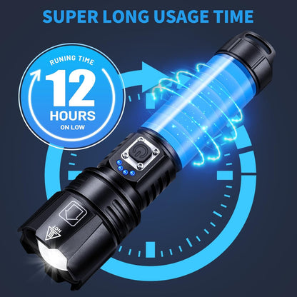990000 High Lumens Rechargeable Flashlight,Super Bright Led Flashlights with 5 Modes,Brightest High Power Flash Light & 12 Hours Runtime,Powerful IPX6 Waterproof Lampe De Poche for Camping,Hiking