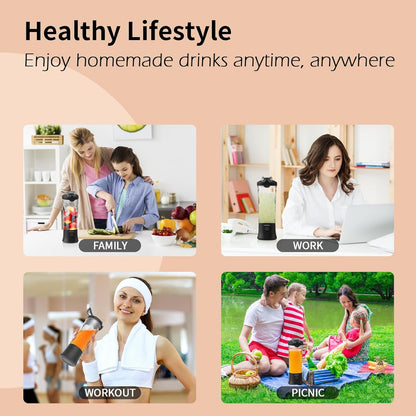 VKYOZVA Portable Blender, 20 Oz Travel Blender USB-C Rechargeable with 6 -leaf Stainless Steel Blades, BPA Frees, Personal Blender for Shakes and Smoothies,Suitable for Family Travel Gyms, Black