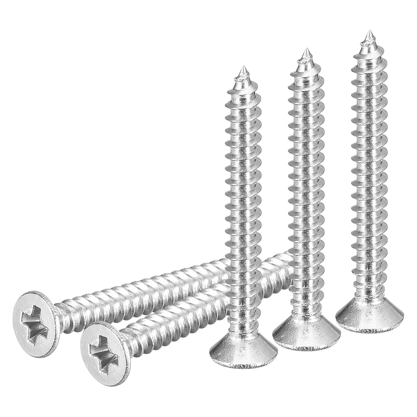 DTGN 100Pcs #6x1/2 Flat Head Wood Screws, 304 Stainless Steel Phillips Self Tapping Screws - Good for Woodworking, Furniture - Silver