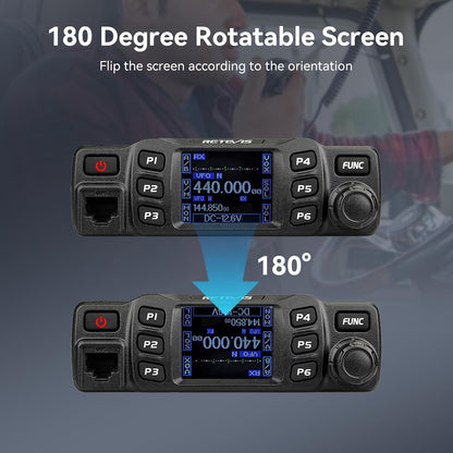 Retevis RT95 Mobile Ham Radio, Dual Band Two Way Radio Long Range, 200 Channels, 180 Rotatable LCD Display, Chirp, VOX, Mini Mobile Transceiver for Cars, Vehicle Driving
