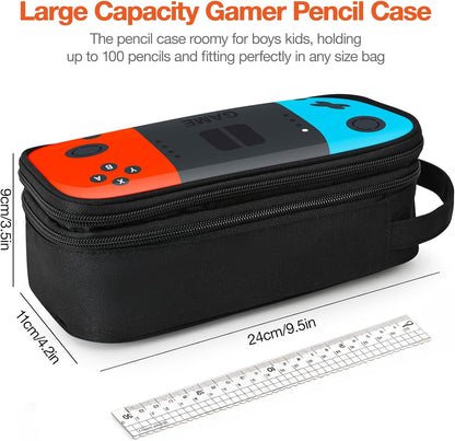 Beaulyn Gamer Pencil Case for Boys - Large Pencil Bag with Compartment, Portable Zipper Gaming Pen Pouch Pencil Box Organizer for School Boy Kids