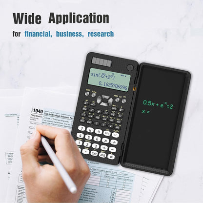 Scientific Calculator with Writing Pad | Foldable 2-Line Display Solar & Battery Powered