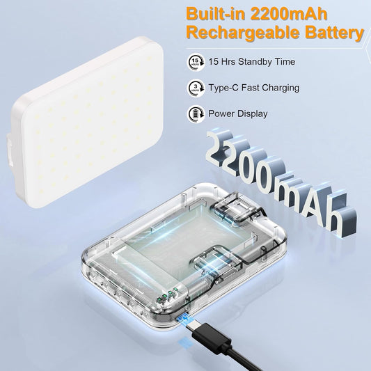 Anautin Selfie Light, 60 LED 2200mAh Rechargeable Clip Fill Video Light (White) - PuriLite