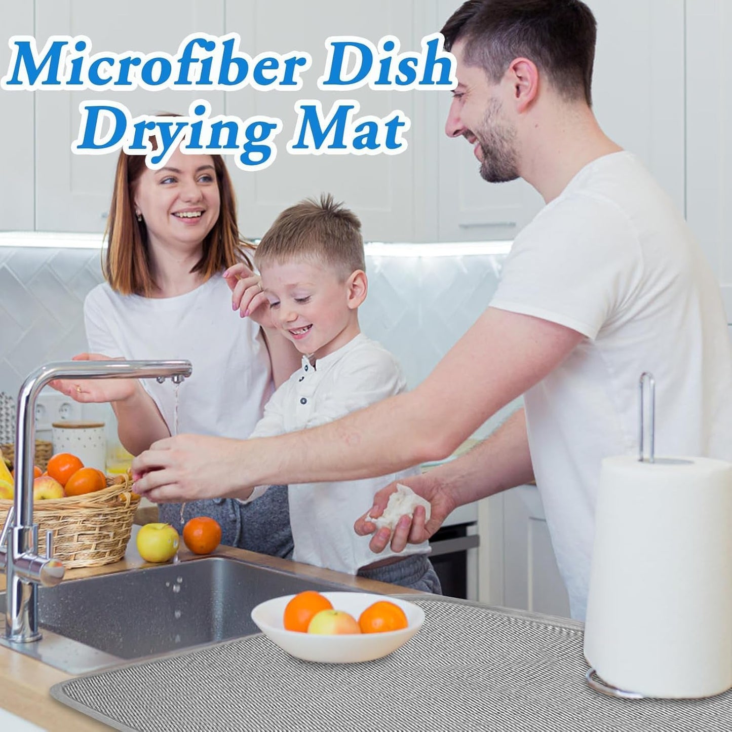 2 Pack Microfiber Dish Drying Mat,24*17 inch Absorbent Dish Drainer Kitchen Counter,Large Size Dish Drying Pad for Countertops,Sinks,Draining Racks(Gray)