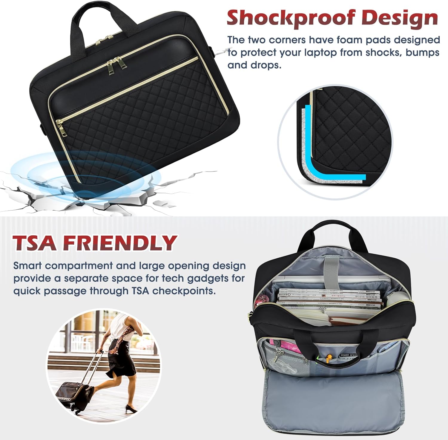 Laptop Bag 17 Inch Laptop Briefcase for Women Waterproof Computer Messenger Bag Professional Laptop Case for Business Work - PuriLite