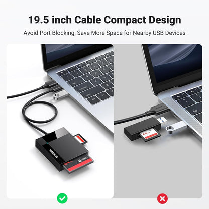 UGREEN SD Card Reader 4 in 1 USB 3.0 5Gbps Memory Card Adapter, Support Micro SD, MS, CF, UHS-I, SDHC, SDXC, MMC, MMC, Plug and Play on Windows macOS Linux Chrome