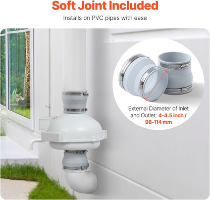 VEVOR 4 to 4.5 inch Radon Mitigation Fan System, Quiet 260 CFM Radon Mitigation Kit with 2 Couplers, Waterproof Radon Fan Electric Inline Duct Fan Exhaust Fan for Indoor Outdoor Ventilation