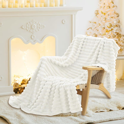 MUXHOMO Fluffy White Throw Blanket for Couch & Bed, Cozy Soft Flannel Fleece Blankets, Plush and Thick Throw for Winter, 50 X 60 Inches