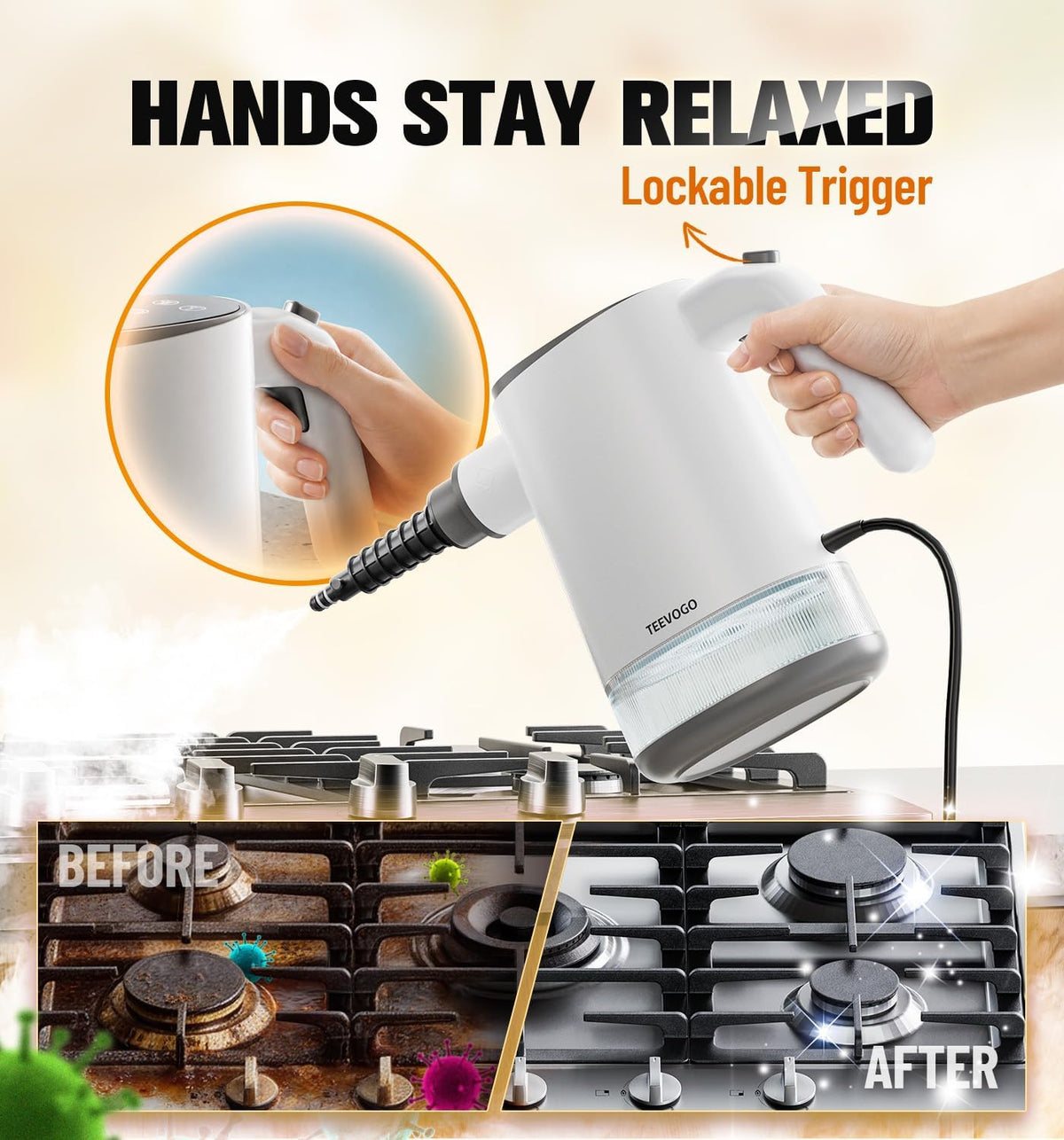 Handheld Steam Cleaner for Home, 3s Instant Heat Pressurized Steamer