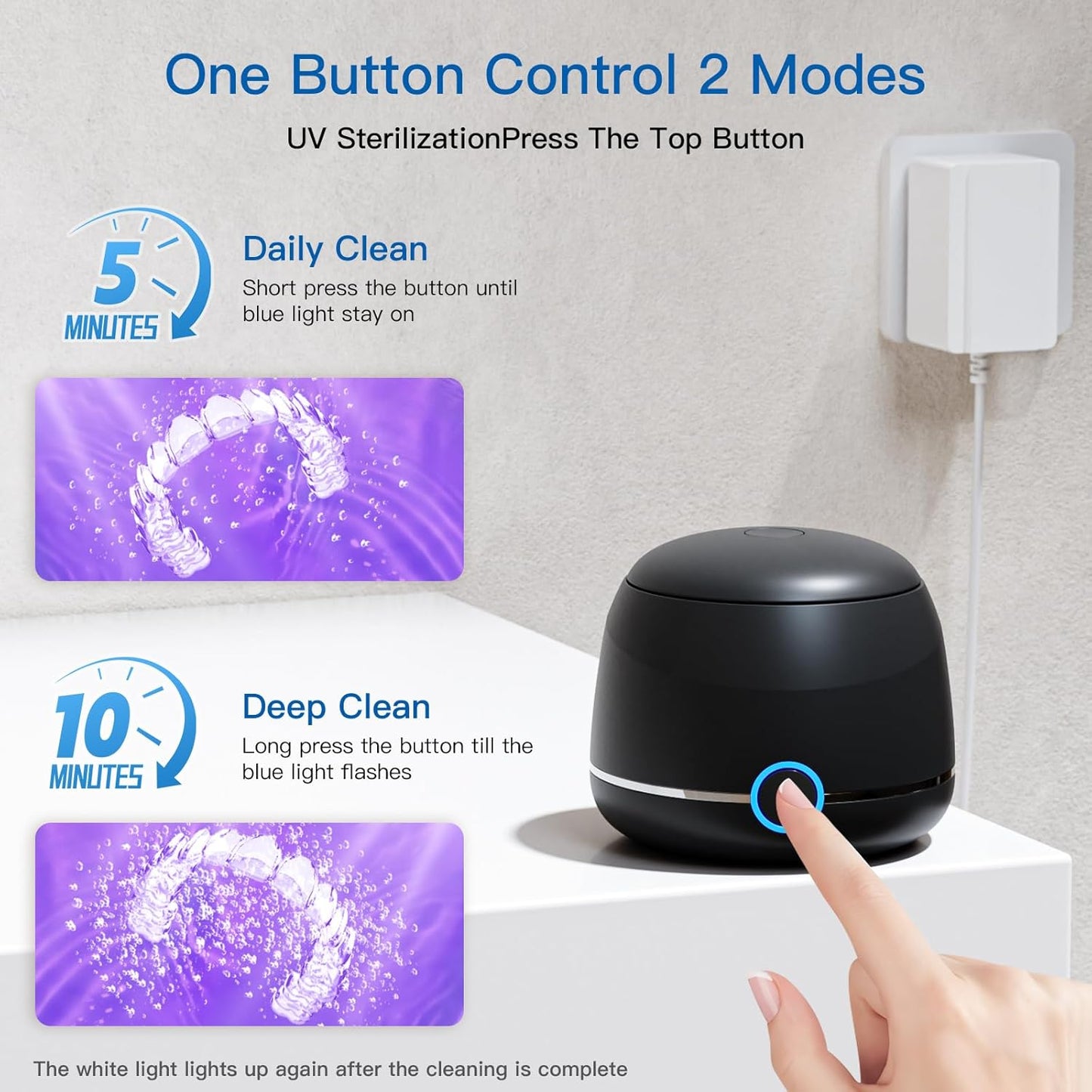 Midomi 45kHz Retainer Denture Cleaner Machine, Upgraded Jewelry Cleaner, 5min and 10min Timer with Rechargable Top Cover, 200ml Dental Cleaning Pod, MouthGuard Cleaner for Aligner NightGuard