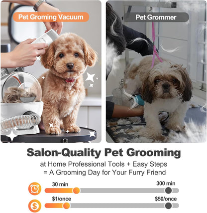 Afloia Dog Grooming Kit, Pet Grooming Vacuum & Dog Clippers Nail Trimmer Grinder & Dogs Brush for Shedding with 6 Pets Groom Tools, Low Noise Dogs Hair Remover Pets Supplies (White)