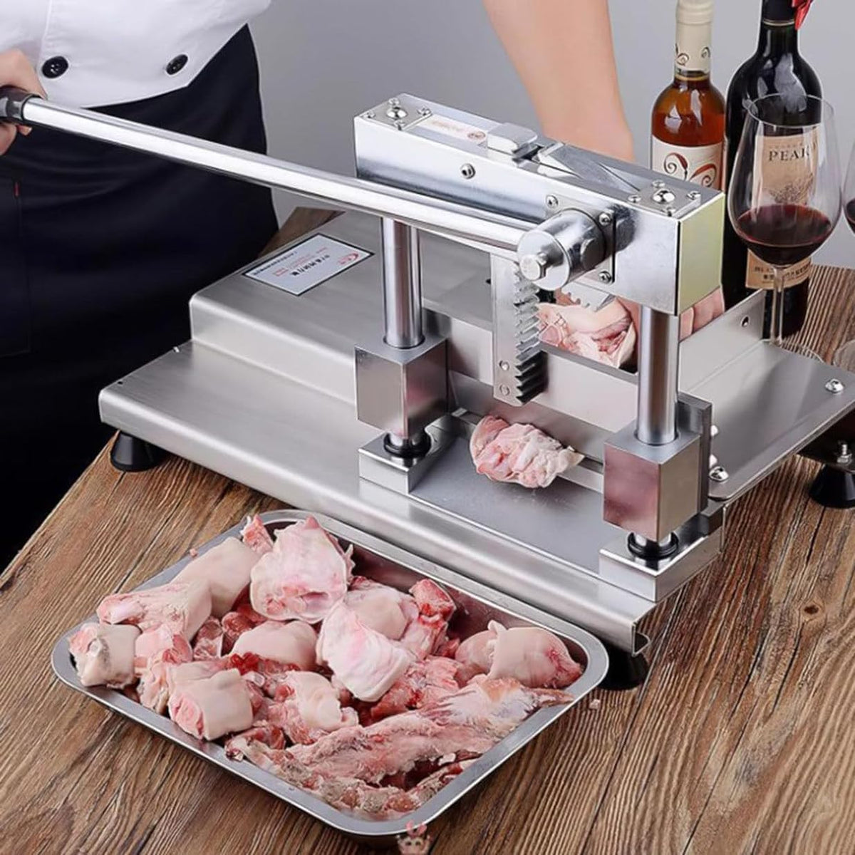 Stainless Steel Manual Bone Guillotine Shears, Commercial Meat Slicer for Cutting Chicken Duck Fish Lamb Bones, Ideal for Pigs Feet Tubular Bones Spareribs