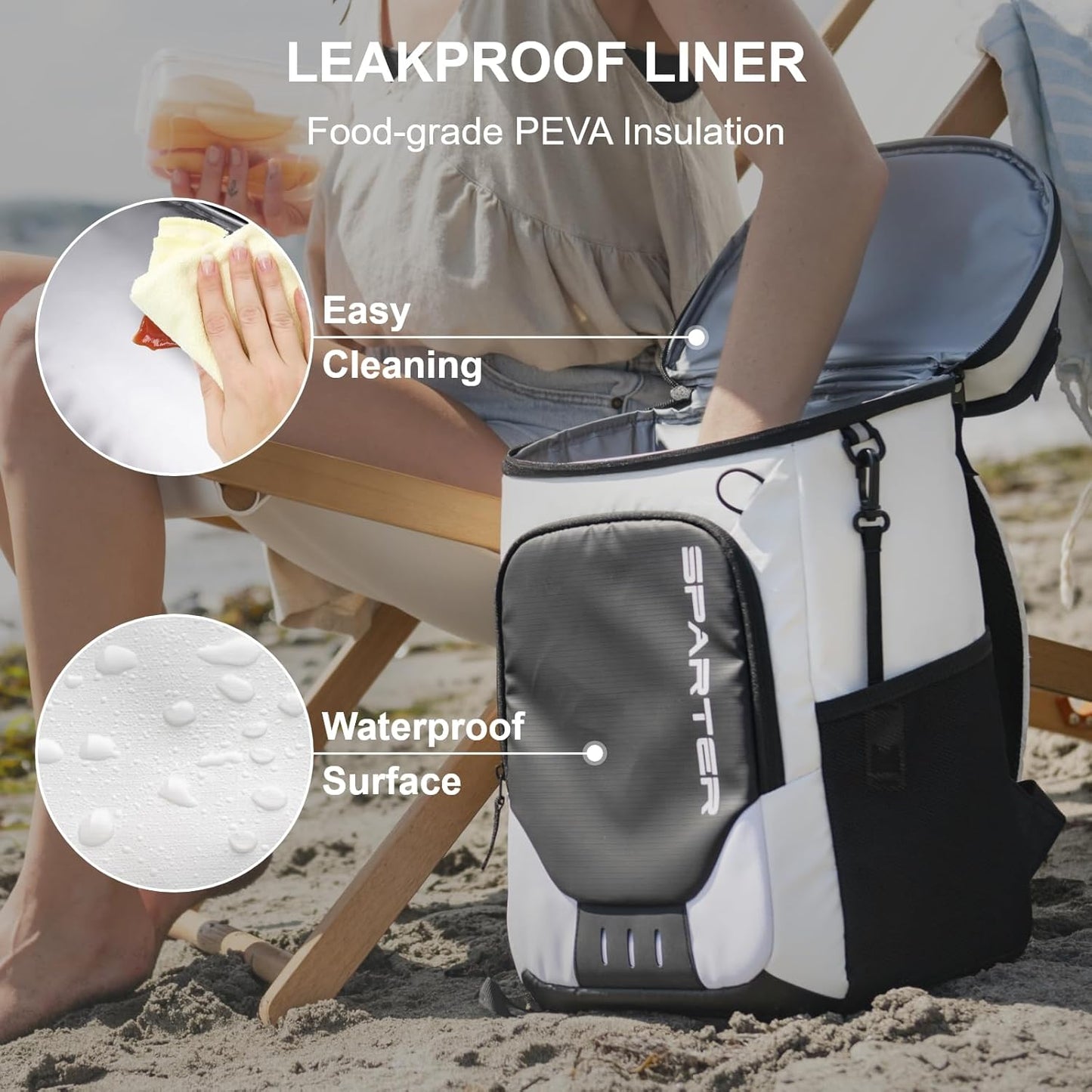 SPARTER Backpack Cooler Insulated Leak Proof 33/49 Cans, 2 Insulated Compartments Thermal Bag, Portable Lightweight Beach Travel Camping Lunch Backpack for Men and Women