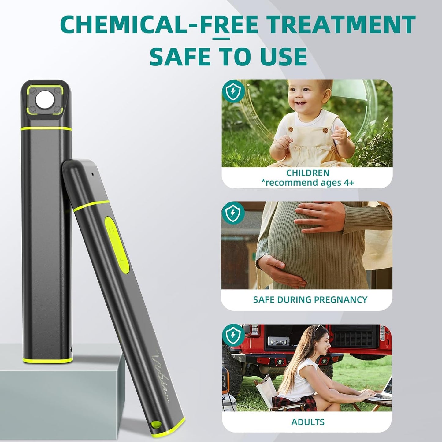 Vibis Insect Bite and Sting Relief, Rechargeable Bug Bite Itch Relief Thing Fast Symptom Relief for Mosquito Bites, Chemical-Free Treatment Natural Relief from Bug and Mosquito Bites Itching - Green