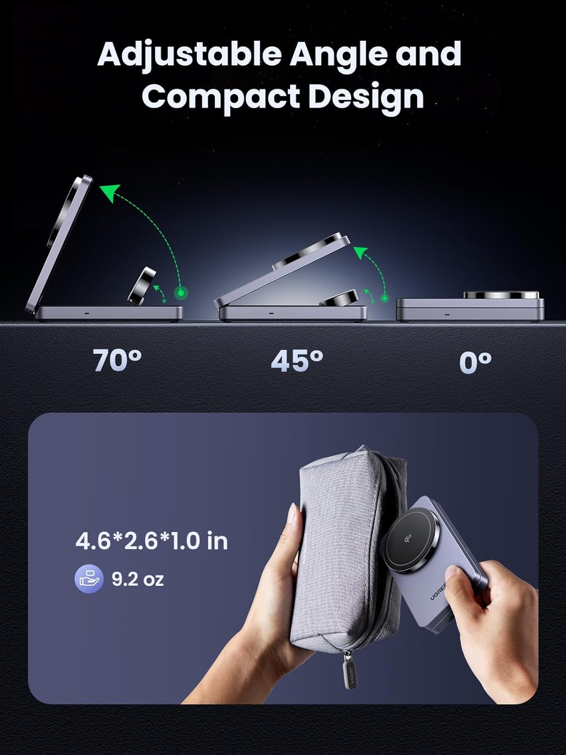 UGREEN MagSafe Qi2 15W 3-in-1 Wireless Charging Station, Foldable Wireless Charger Stand Compatible with iPhone 16/15/14/13/12 Series, AirPods 3/2/Pro, Smartwatch (Included 30W Adapter)