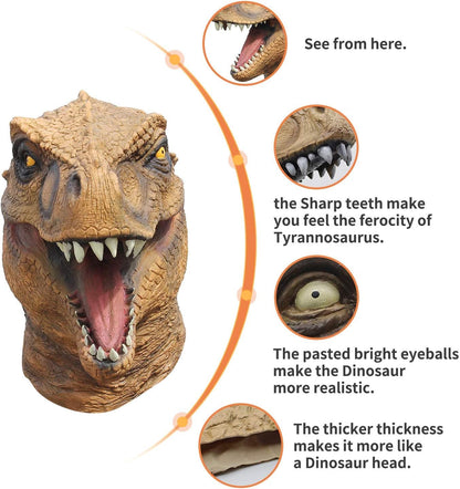 CreepyParty Dinosaur Head Mask Novelty Halloween Costume Party Animal Jurassic Full Head Latex Mask