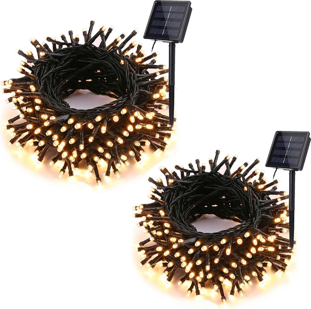 Solar String Lights Outdoor, 2 Pack 33ft 100 LED Solar Fairy Lights 8 Modes Waterproof Xmas Lights for Garden, Patio, Home, Party, Wedding, Holiday, Tree, Outdoor Decor (Warm White)