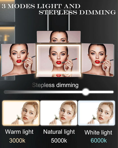 Aokoka 5 Way Mirror with Light for Self Hair Cutting, 360° Barber Mirror for Men Shaving, Makeup Mirror with Height Adjusta for Braiding Hair Styling Dye Hair for Women