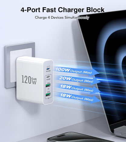 USB C Fast Charger, 150W 6 Port Desktop PD GaN Fast Charger Charging Station Block 65W USB C Laptop Charger for MacBook Pro/Air iPad iPhone 16 15 14 13 12 Pro Max Galaxy S23 Note 20 Pixel