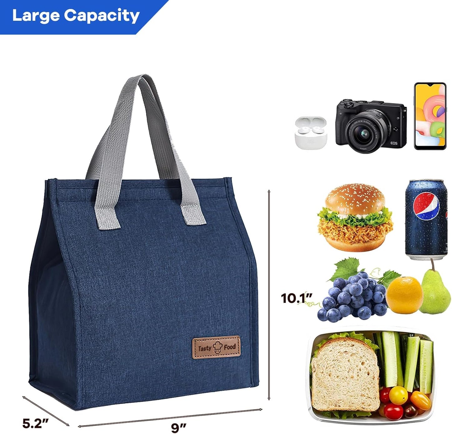 Lunch Bags for Women Men, Reusable Insulated Leakproof Lunch Box Bag for Adult Kids, Small Cooler Bag for Work School Picnic Travel (Black)