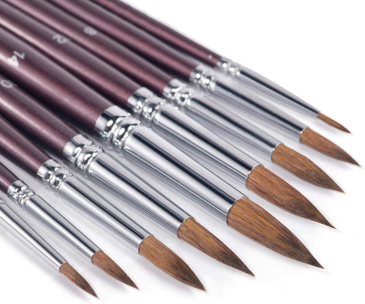 Fuumuuui Sable Watercolor Brushes 9pcs Detail to Mop | Round Pointed Paint Brushes Superior Sable Paint Brush Perfect for Watercolor Gouache Acrylic Ink Painting