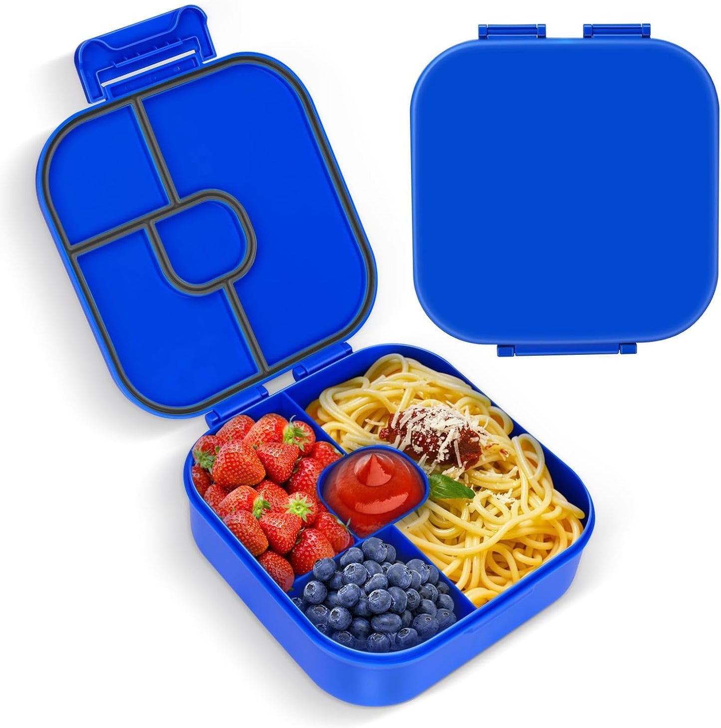 Braoses Bento Box, Lunch Box with 4 Compartments, 800ml Frosted and Leak-Proof Lunch Snack Box for Children Kindergarten(Blue)