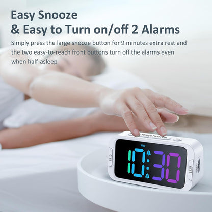 Odokee Digital Dual Alarm Clock for Bedroom, Easy to Set, 0-100% Dimmer, USB Charger, 5 Sounds Adjustable Volume, Weekday/Weekend Mode, Snooze, 12/24Hr, Battery Backup, Compact Clock for Bedside(Blue)