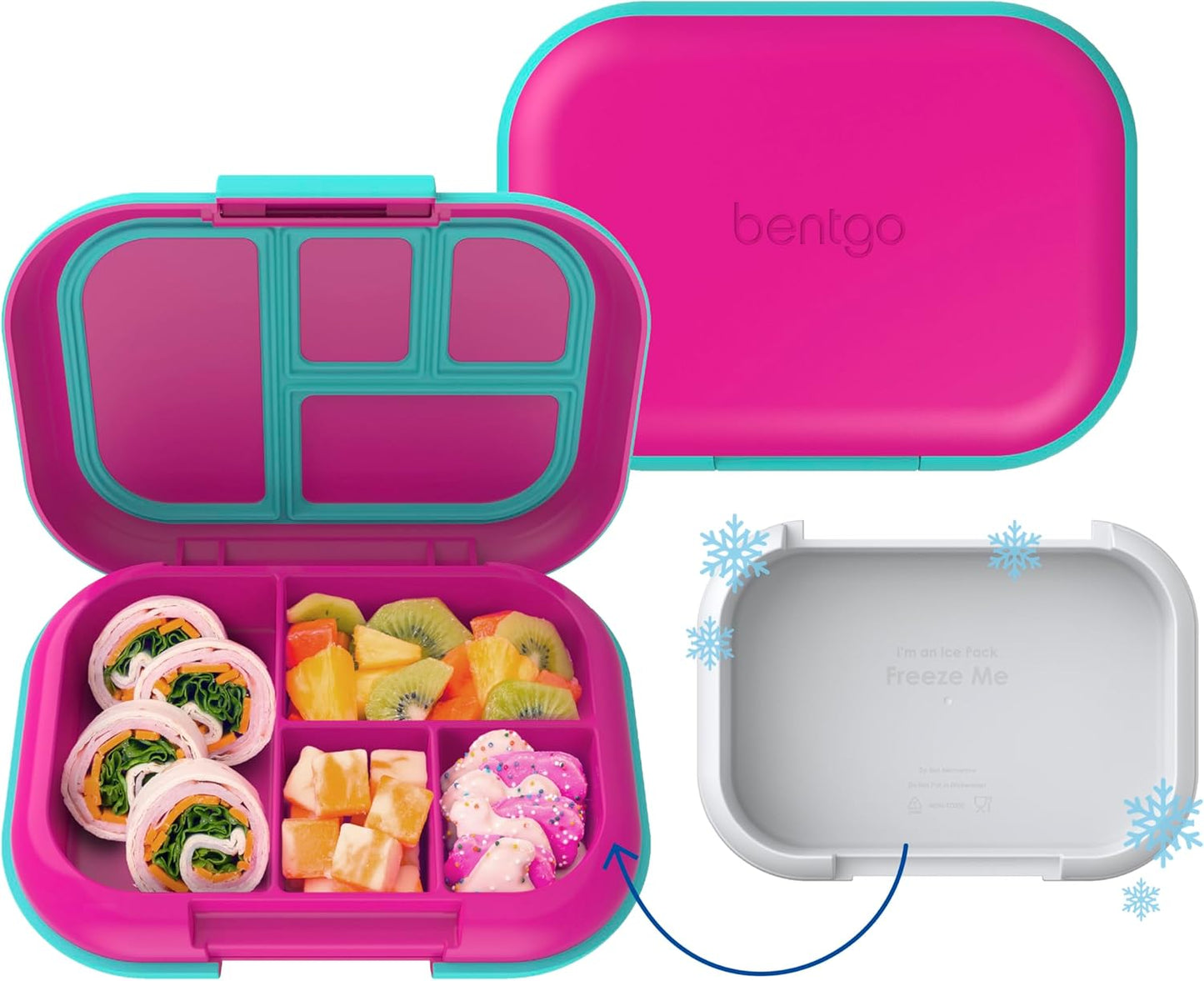 Bentgo Chill Kids Leak-Proof Lunch Box - 4-Compartment Bento Box with Built-In Ice Pack, 3.3 Cup Capacity, PFAS & BPA-Free, Microwave & Dishwasher Safe, Ideal Size for Ages 3 to 7 (Aqua)