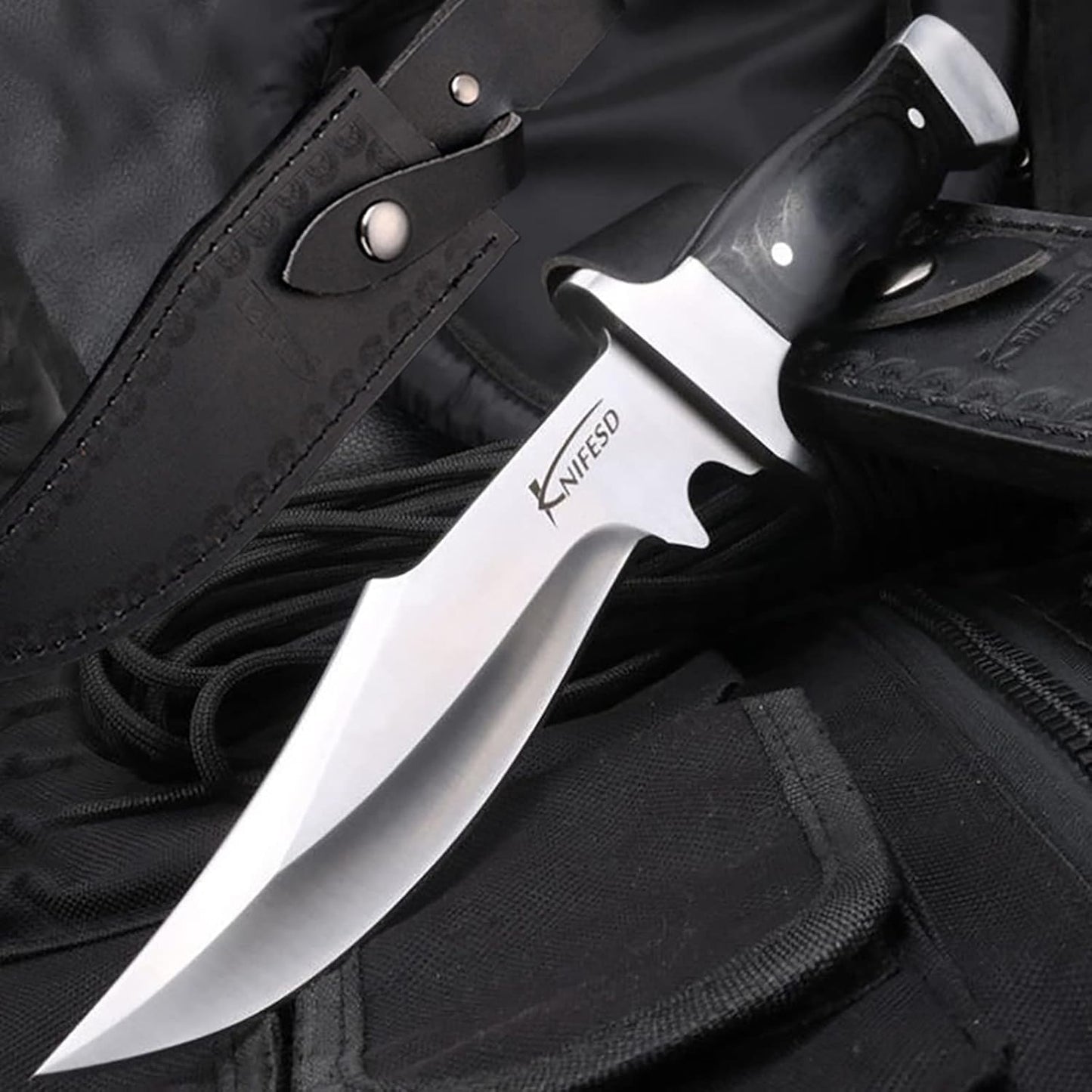 Omesio Fixed Blade Knives with Sheath Hunting Knife Bushcraft Knives Skinning Knife Deer Hunting Knives, Full Tang Big Camping Outdoor (B-Red)