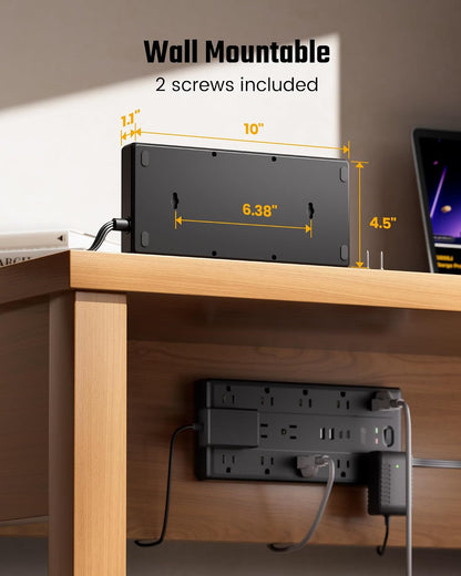 SUPERDANNY Surge Protector Power Bar with 13 Outlets & 4 USB (2 USB C), 6Ft