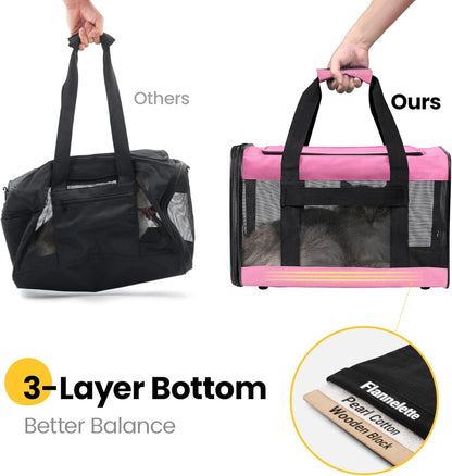 Conlun Cat Carrier Airline Approved, Soft-Sided Dog Carrier with Inner Safety Leash, Pet Transport Carrier for Small-Medium Cats Puppies up to 15 Lbs, Collapsible Travel Kitten Carrier Bag -Black M