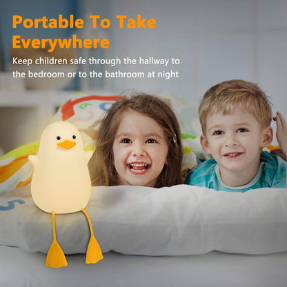 Cute Night Light for Kids, Duck Soft Silicone LED Touch Toddler Lamp with Timer, USB Rechargeable Dim Feeding Nightlight, Desk Bedside Bedroom Decor Birthday Gifts for Baby Children Women