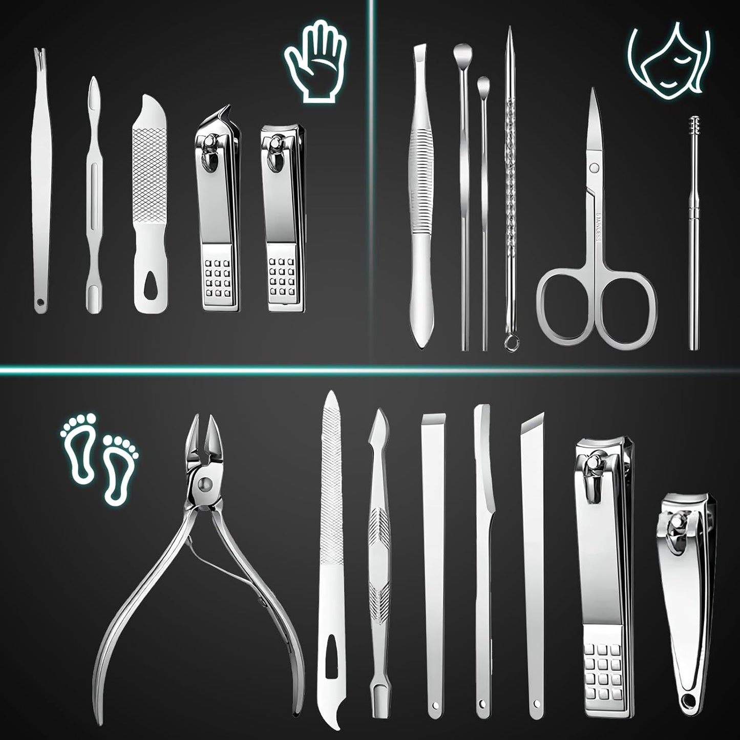 Manicure Set - 19 in 1 Professional Nail Clippers Pedicure Kit, Manicure Tool Kit, Stainless Steel Facial Grooming Set Kit, Gift Idea for Women, Men, Girls, Teens, Beige