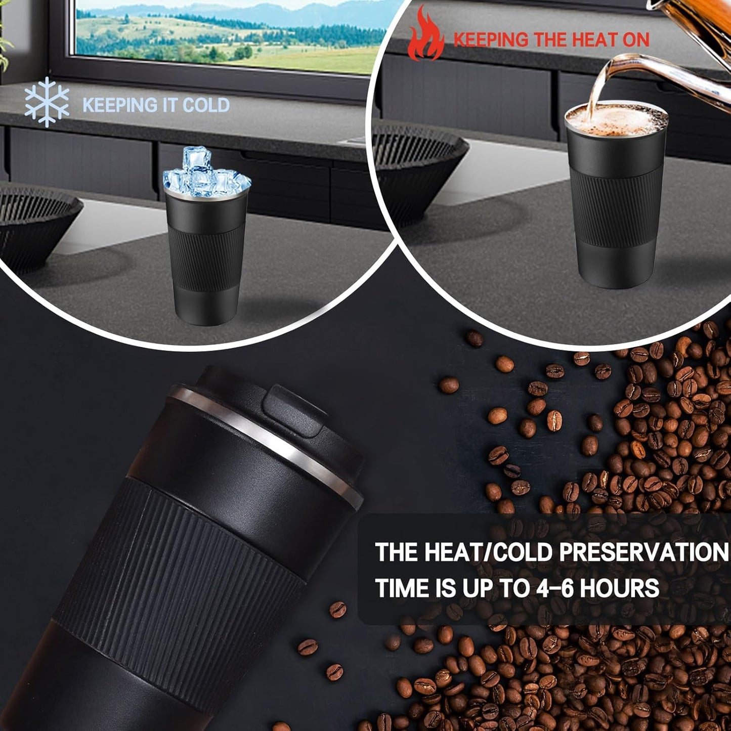 18oz Mug with Ceramic Coating Inside, Insulated Coffee Mug with Lid, Leak Proof Coffee Travel Mug, Travel Coffee Mug Fits in Car Cup Holder