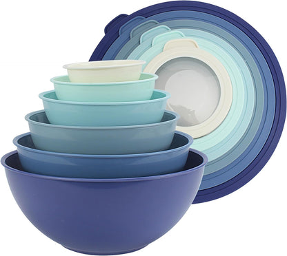 COOK WITH COLOR Mixing Bowls with TPR Lids - 12 Piece Plastic Nesting Bowls Set Includes 6 Prep Bowls and 6 Lids, Microwave Safe Mixing Bowl Set (Green)