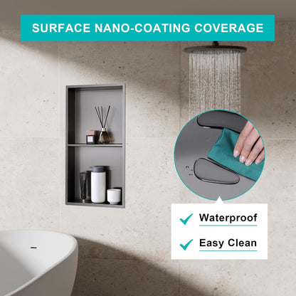 MENATT No Tile Shower Niche, Stainless Steel Wall Niche 13"X19"(Inner Size 12"X18"), Two-Tier Bathroom Shelf, NO Tile Needed Recessed Niche Shower for Bathroom Storage, Black