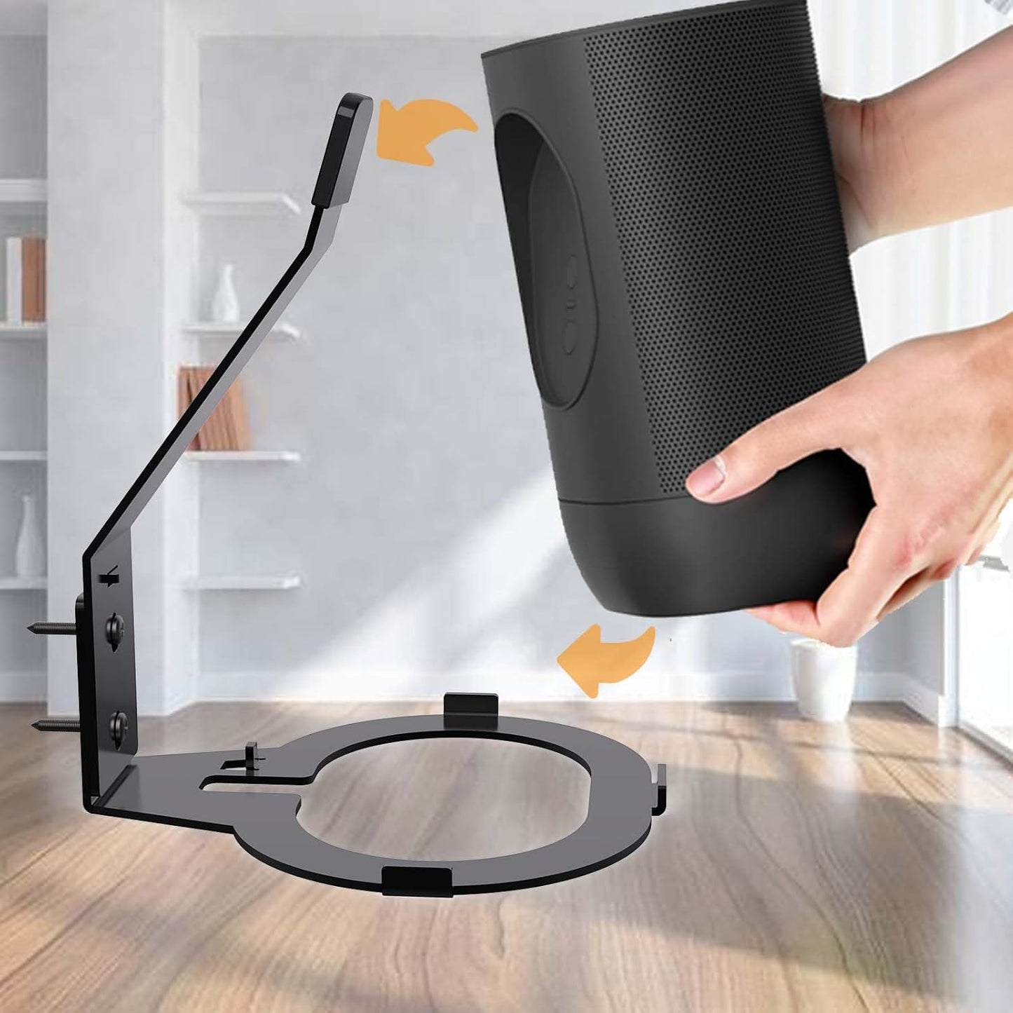 GZQIUYI Metal Wall Mount for SONOS Move 1 and Move 2, Portable Speaker Mount Rack with Anchor Kits, Top Layer Dip-Coated Overmolding Protection, Secure Charging Dock Base for Seamless Fit, Black Steel