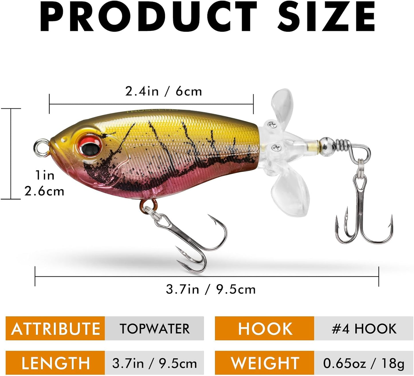 TRUSCEND PoPobait with BKK Hooks, Top Water Plopper Fishing Lures for Bass Walleye Pike Catfish Musky Perch, Floating Lure for Freshwater or Saltwater, Amazing Teasers Fishing Gifts for Family Fishing