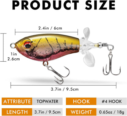 TRUSCEND PoPobait with BKK Hooks, Top Water Plopper Fishing Lures for Bass Walleye Pike Catfish Musky Perch, Floating Lure for Freshwater or Saltwater, Amazing Teasers Fishing Gifts for Family Fishing