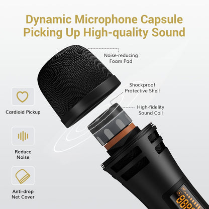 TONOR Wireless Microphones, UHF Dual Karaoke Microphone System, Microfonos Inalambricos with Rechargeable Receiver, Cordless Dynamic Mic for Singing, Wedding, DJ, Party, Speech TW320 Grey