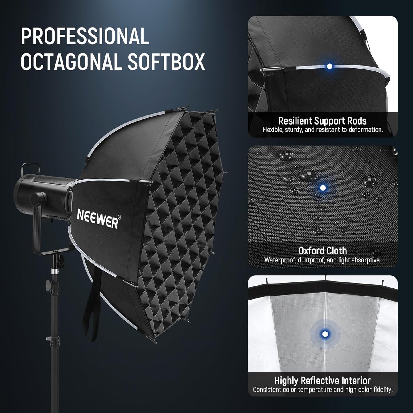NEEWER 35.4'' Octagonal Softbox, Quick Release Parabolic Soft Box with Bowens Mount, Diffusers, Grid, Bag Compatible with Aputure 120d Compatible with Godox SL60w NEEWER Q4 AS600B CB300B Q300, NS92P