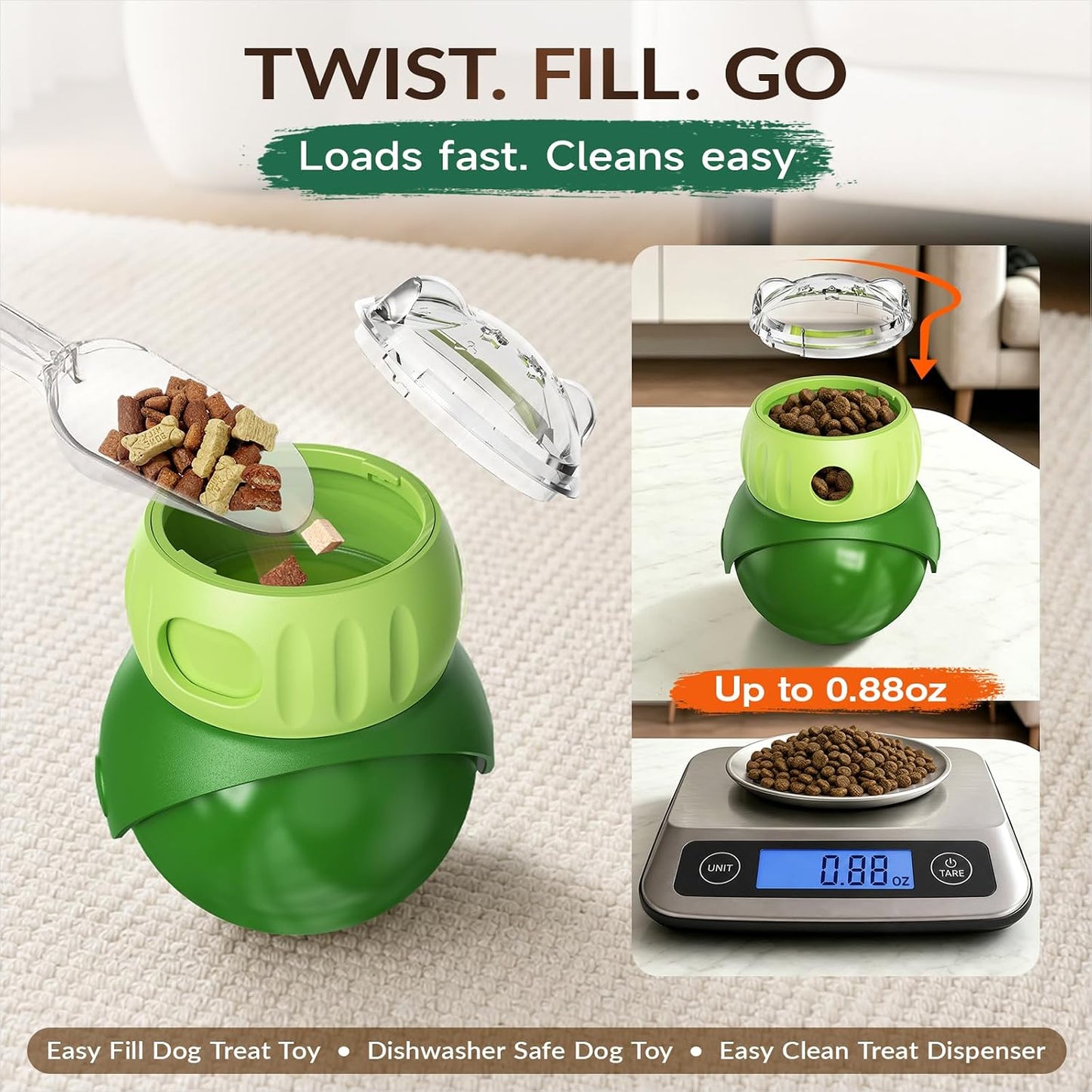 KADTC Wobble Treat Dispensing Ball, Slow Feeder & Puzzle Toy for Small Dogs | Adjustable reward flow and no-tip forward motion: extend indoor mealtimes, burn energy, stimulate the mind, and beat boredom.