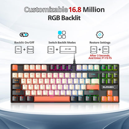 Fogruaden Full Size Mechanical Keyboard, Green Matcha Keyboard, Wired USB 104 Keys RGB Backlit Gaming Keyboard with Number Pad, Red Switches, NKRO Mechanical Keyboard for Windows Laptop PC Gamer