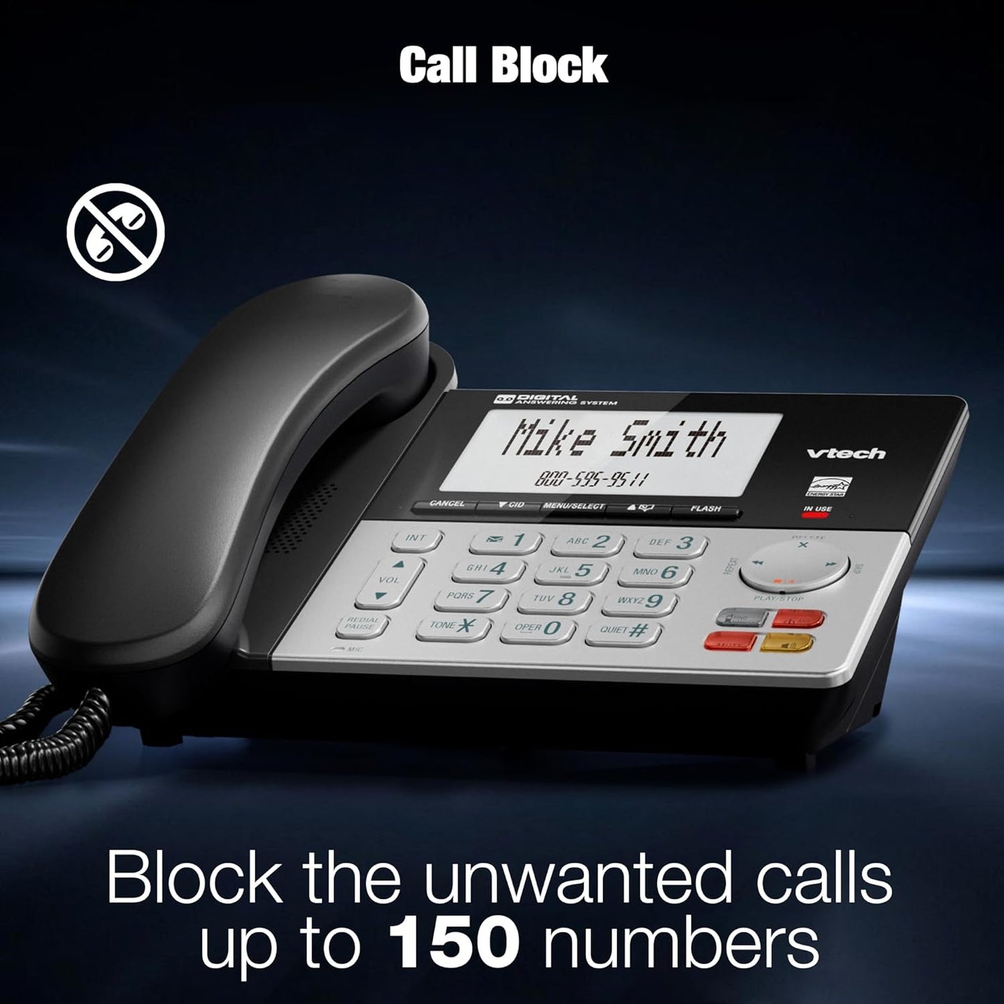 VTech DECT 6.0 1-Handset Corded/Cordless Phone for Home with Answering Machine, Call Blocking, Caller ID, Large Backlit Display, Duplex Speakerphone, Intercom, Landline Line-Power: VG208