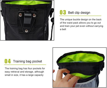 1 Pcs Dog Treat Training Pouch,with 2 Belts, Treat Pouch Dog Training Contains 2 Rolls of Poop Bags, Adjustable Dog Treat Bag, Hands-Free Puppy Training Pouch for Dog Treats (Black)